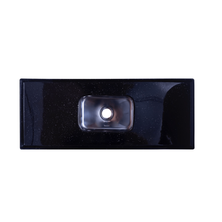 Pia 140x55 com Cuba Inox Preto Mármore Sintético Mil Fibras